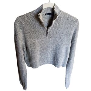 Brandy Melville Quater Zip Fine Ribbed Cotton Blend Sweater